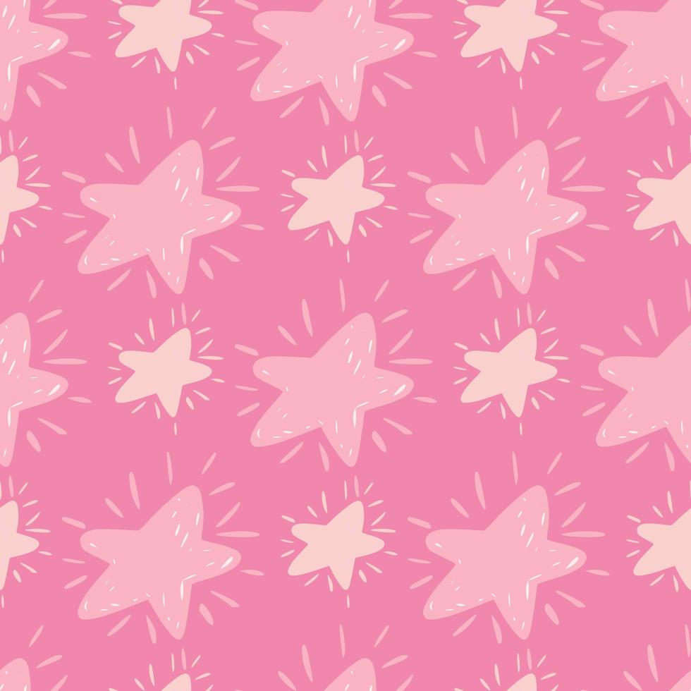 Pink palette seamless creative pattern with cartoon cute star silhouettes. Childish geometric print. vector