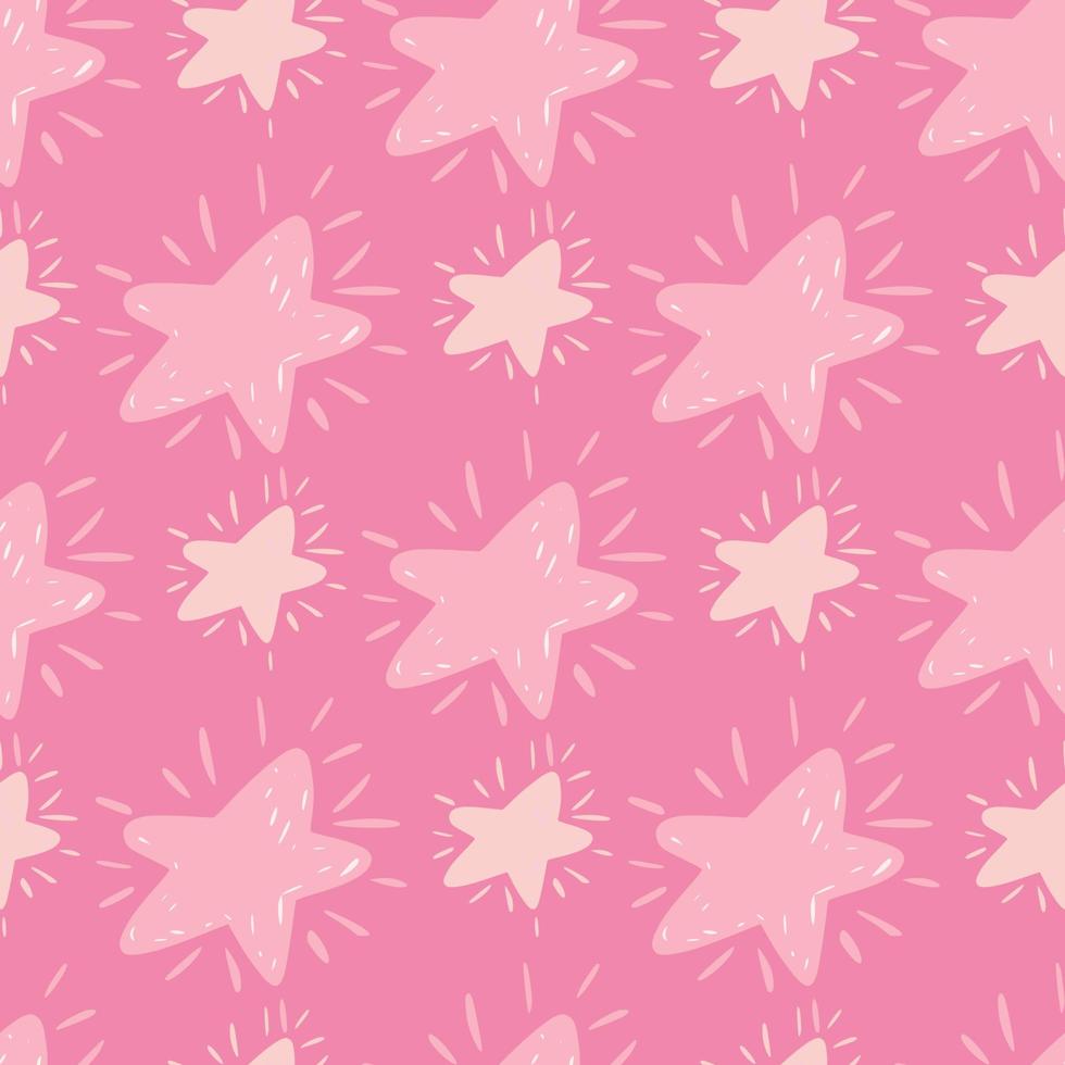Pink palette seamless creative pattern with cartoon cute star silhouettes. Childish geometric print. vector