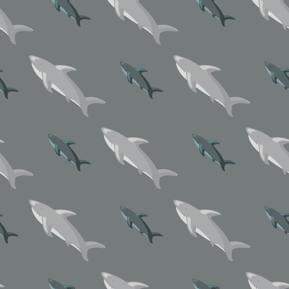 Grey colors seamless animal pattern with doodle simple style shark ornament. Nature doodle backdrop. vector