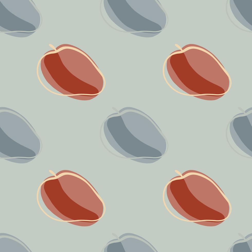 Pale tones seamless minimalistic pattern with abstract contoured apricot elements. Blue pale background. vector