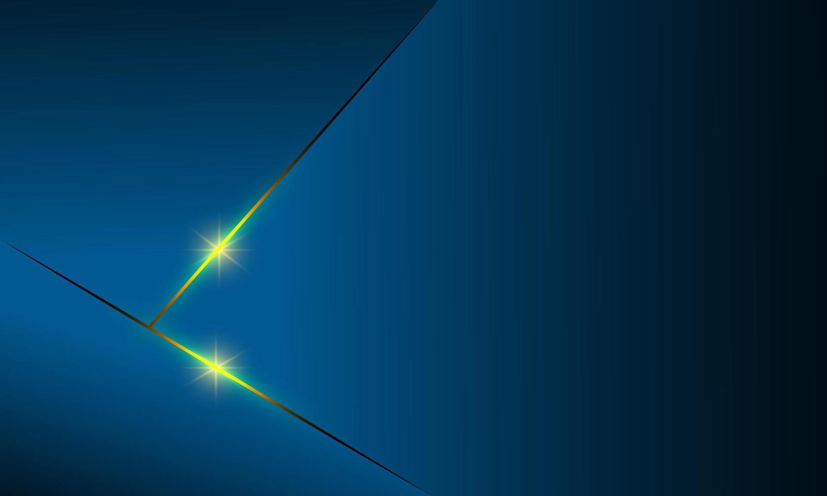 Abstract blue polygon triangles shape pattern background with golden line and lighting effect luxury style. Illustration Vector design digital technology concept.