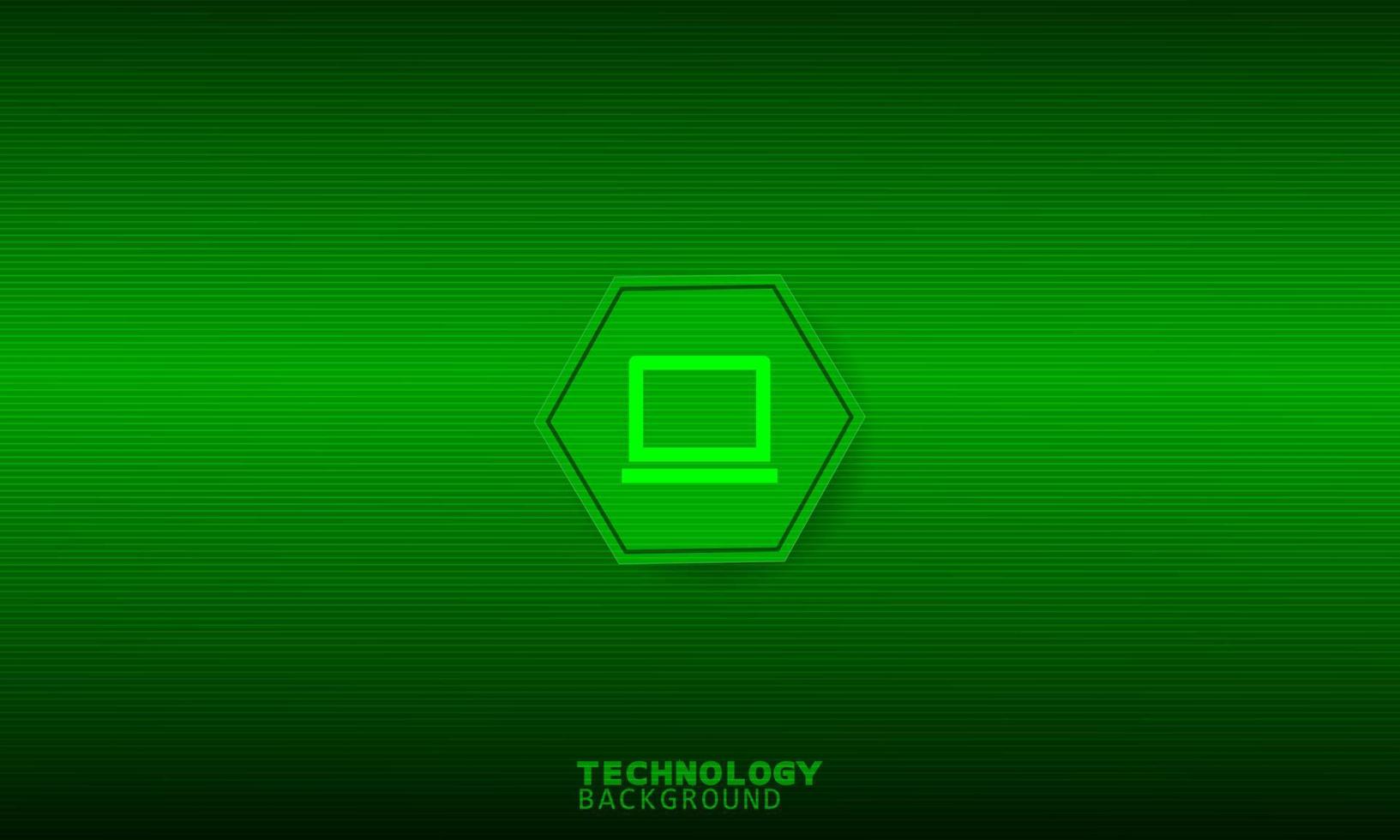 icono de la computadora portátil en un hexágono verde. concepto de conexión y comunicación. vector