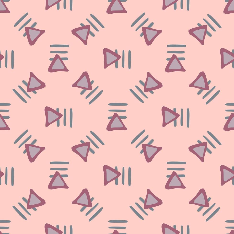 Abstract geometric square and triangular shapes seamless pattern on pink background. Simple ethnic wallpaper. vector