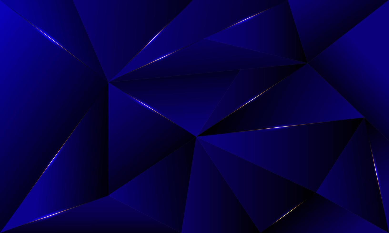 fondo de patrón de forma de triángulos de polígono azul abstracto con línea dorada y estilo de lujo de efecto de iluminación. concepto de tecnología digital de diseño vectorial de ilustración. vector