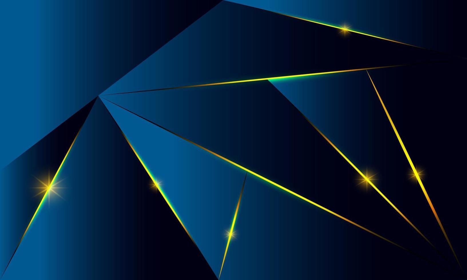 Abstract blue polygon triangles shape pattern background with golden line and lighting effect luxury style. Illustration Vector design digital technology concept.