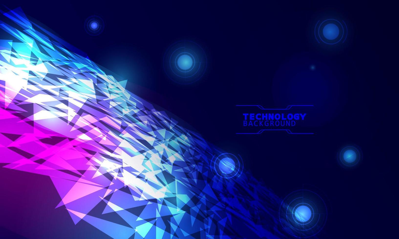 Vector illustration technology with triangles over dark blue and pink background.