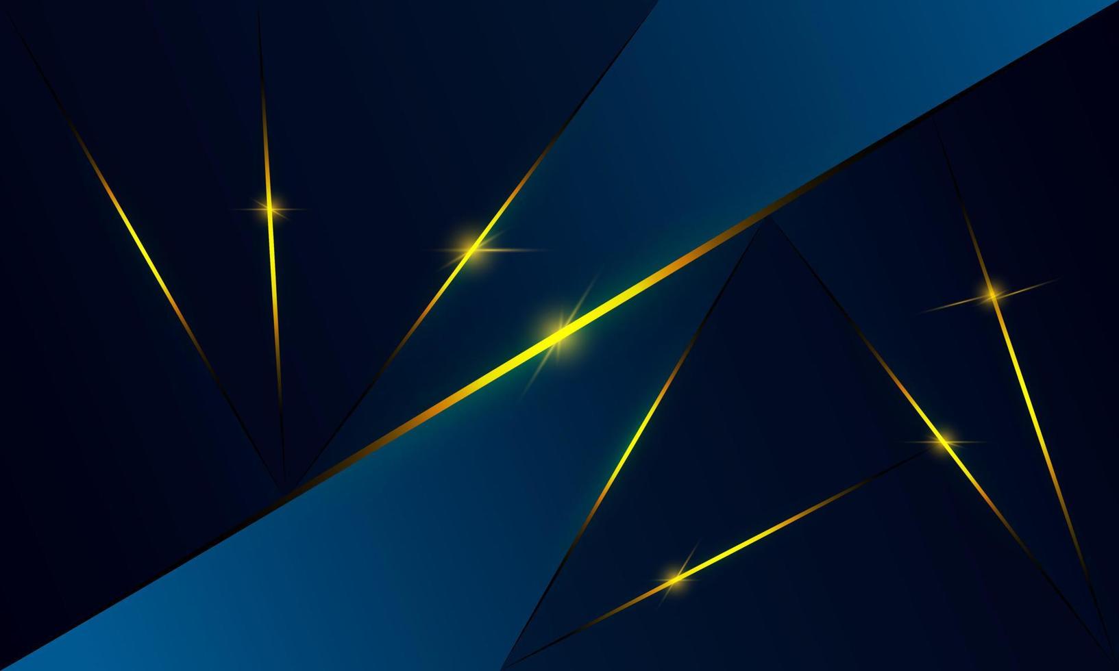 Abstract blue polygon triangles shape pattern background with golden line and lighting effect luxury style. Illustration Vector design digital technology concept.