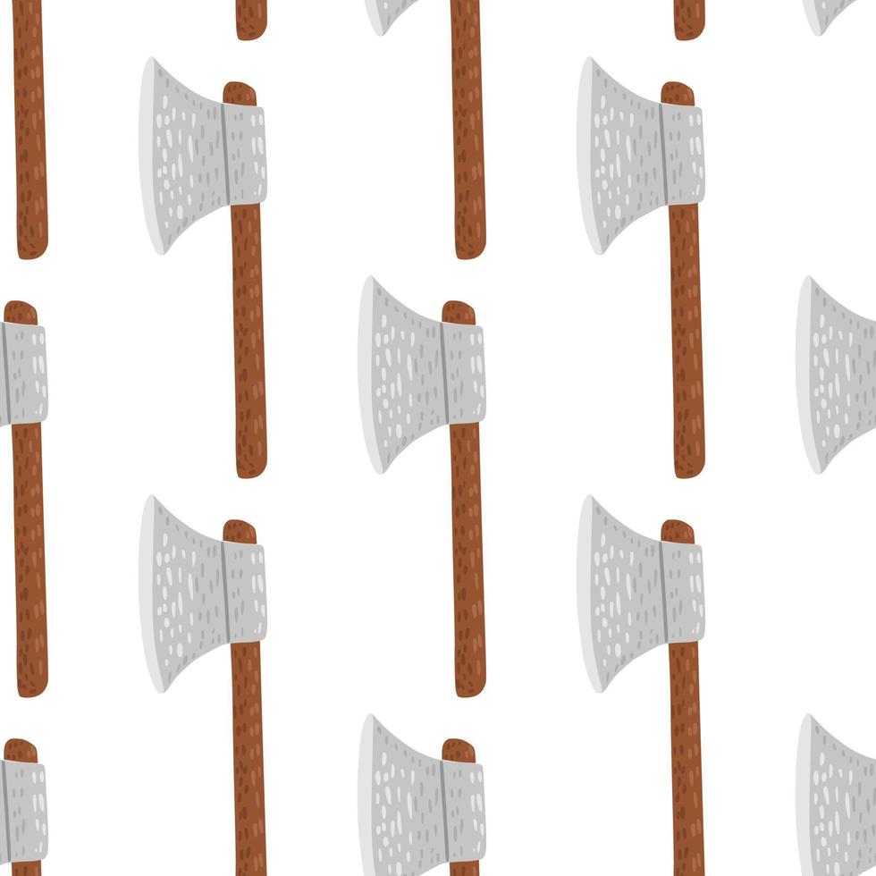 patrón inconsútil aislado escandinavo con elementos de hachas de guerrero estilizadas. arma de acero con mango de madera sobre fondo blanco. vector