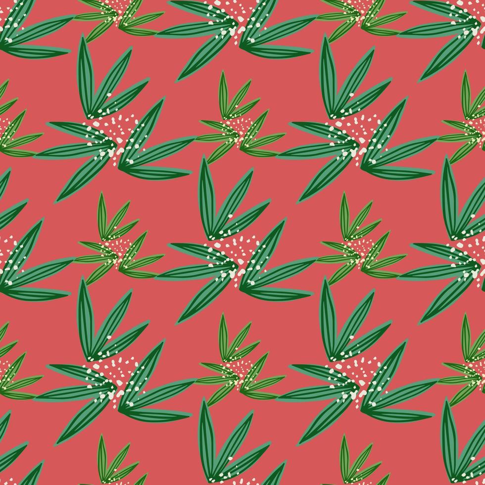 Hand drawn abstract flower seamless pattern on red background. Modern leaf endless wallpaper. vector