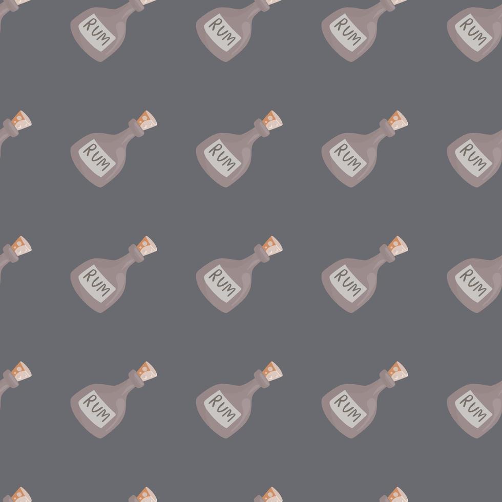 Decorative seamless pattern with pastel pale rum bottle shapes. Purple background. Alcohol ornament. vector