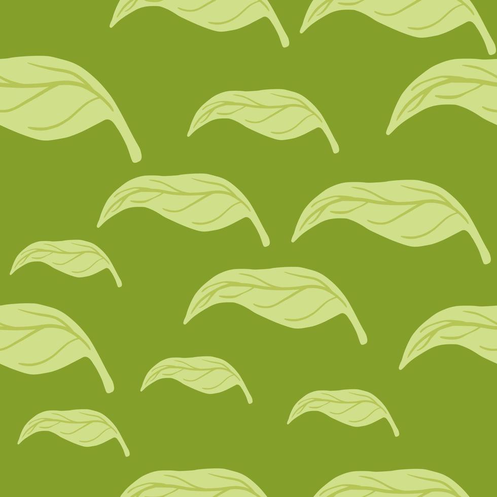 Natural random seamless pattern with doodle leaf mandarins silhouettes. Green colored artwork. vector