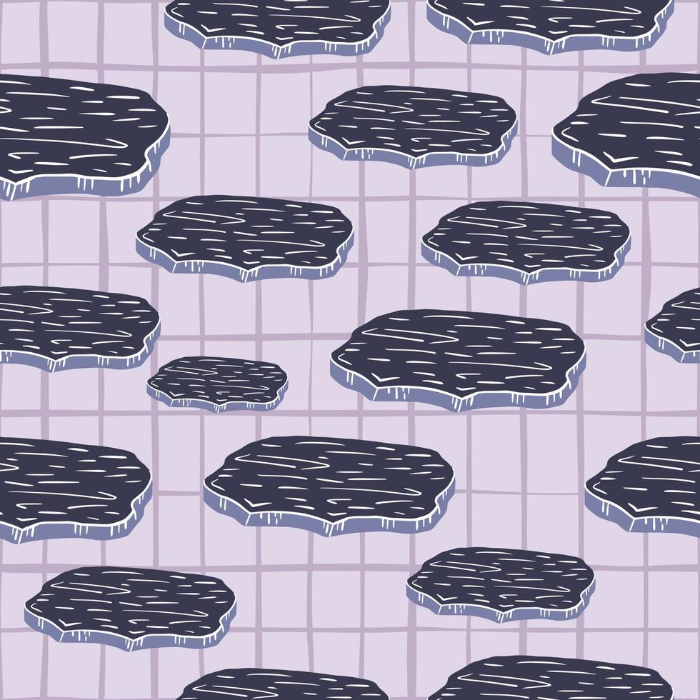 Antarctic seamless pattern with dark purple glasiers ornament print. Grey chequered background. vector