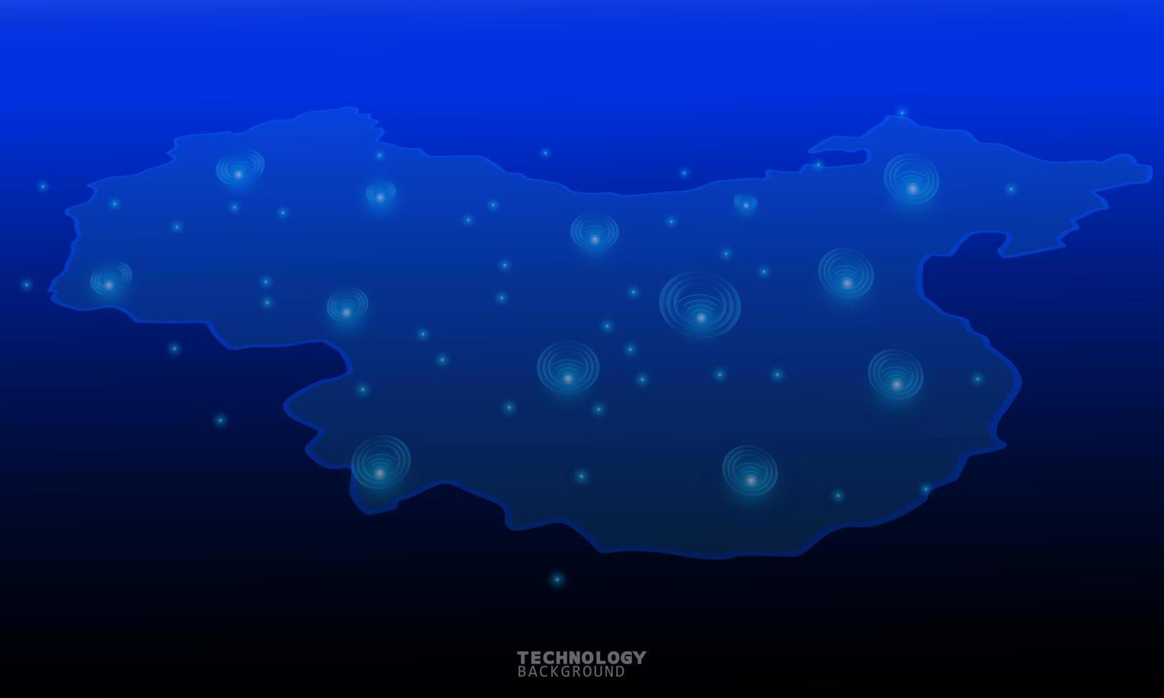 Wireless network communication, internet connection. Futuristic city scape in blue tone with electronics devices, multimedia, technology icons and network connection. vector