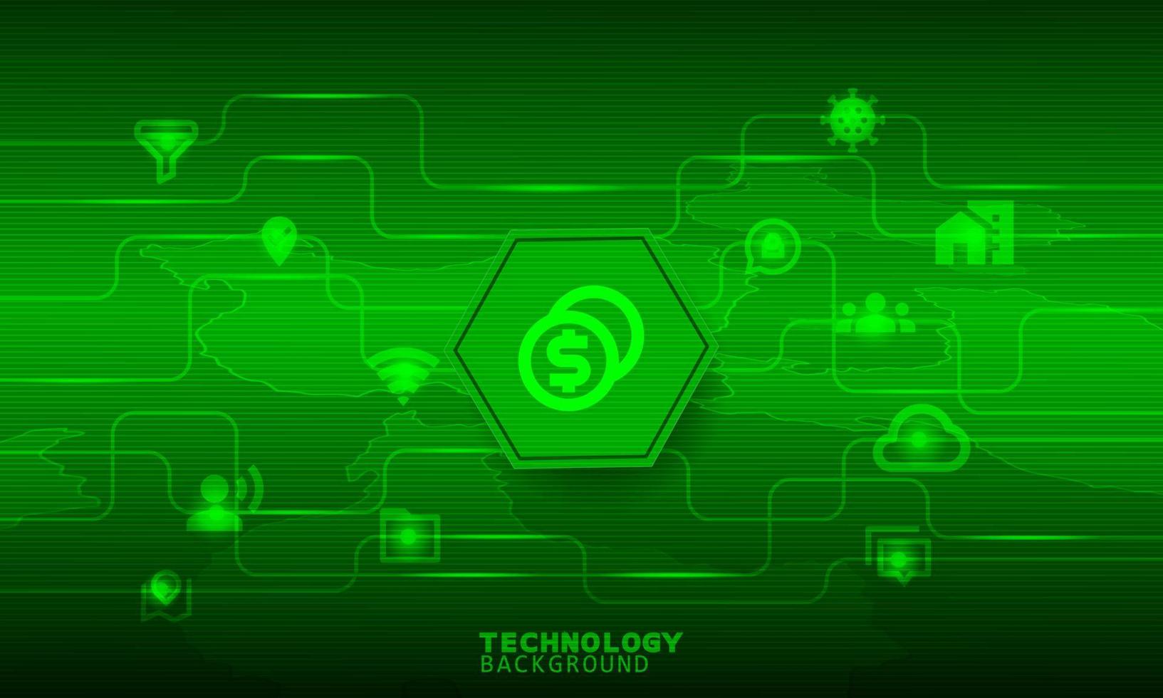 USD Circle icon in a green hexagon. Connection and Communication concept. vector