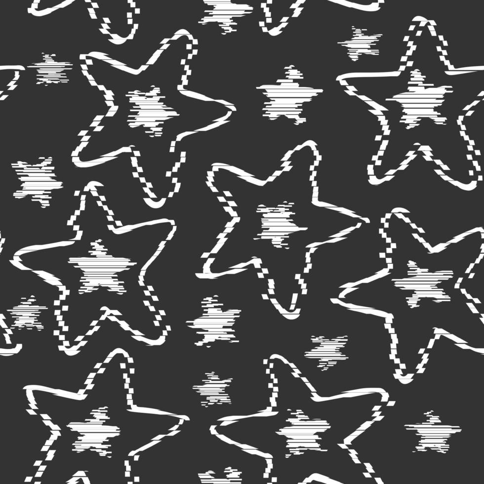 Abstract destroyed stars seamless pattern on black background. Rough star shapes elements wallpaper. vector