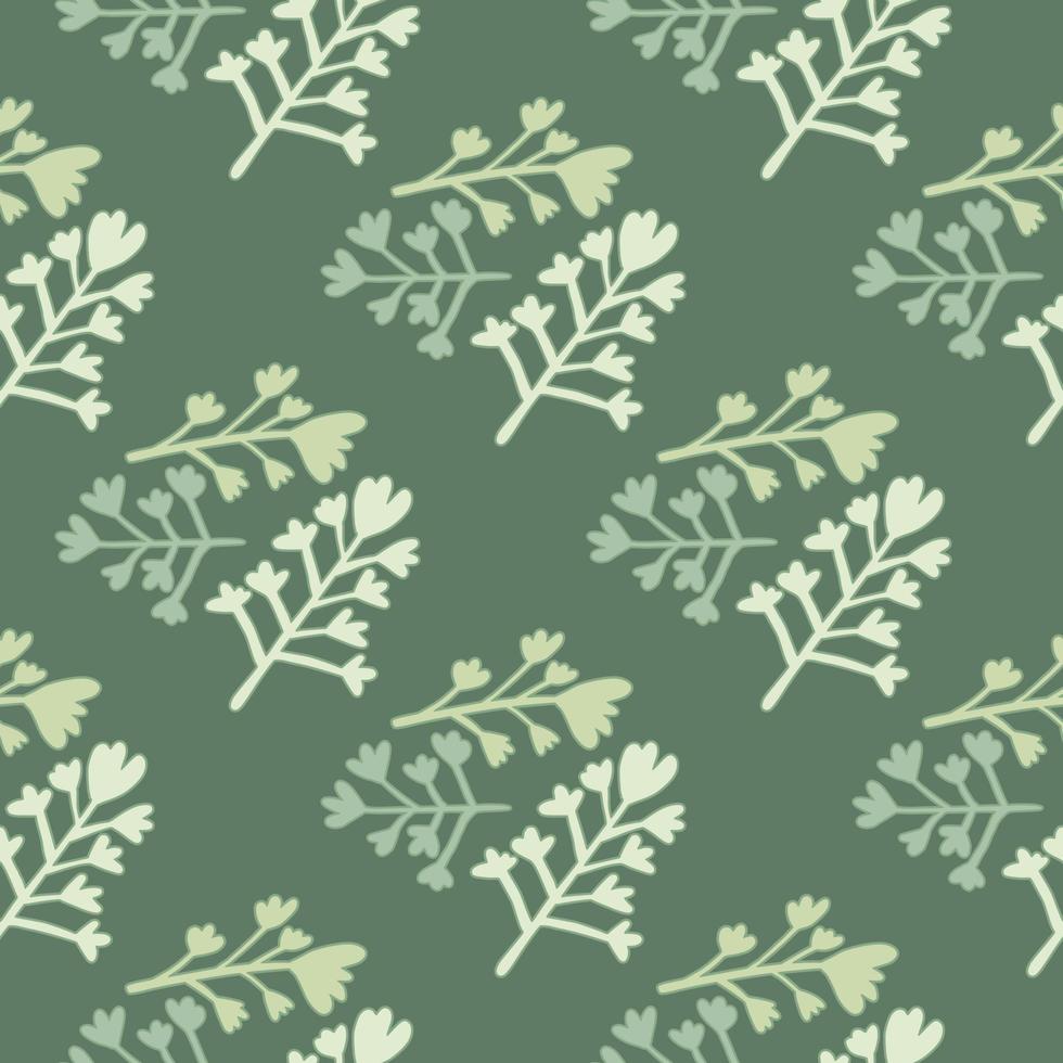 Pastel green seamless doodle pattern with branches silhouettes. Simple floral backdrop. vector