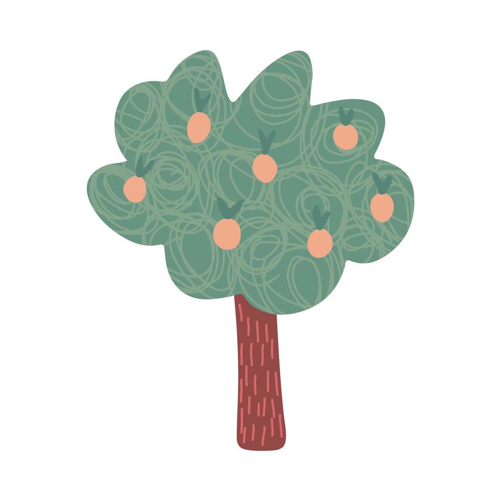 árbol frutal en estilo garabato aislado sobre fondo blanco. vector