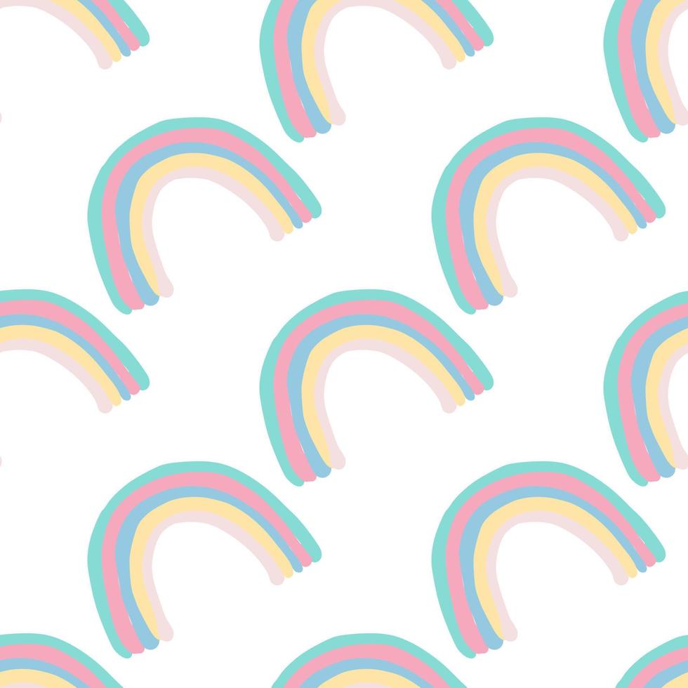 Isolated seamless doodle pattern with rainbow pastel multicolor shapes. White background. vector