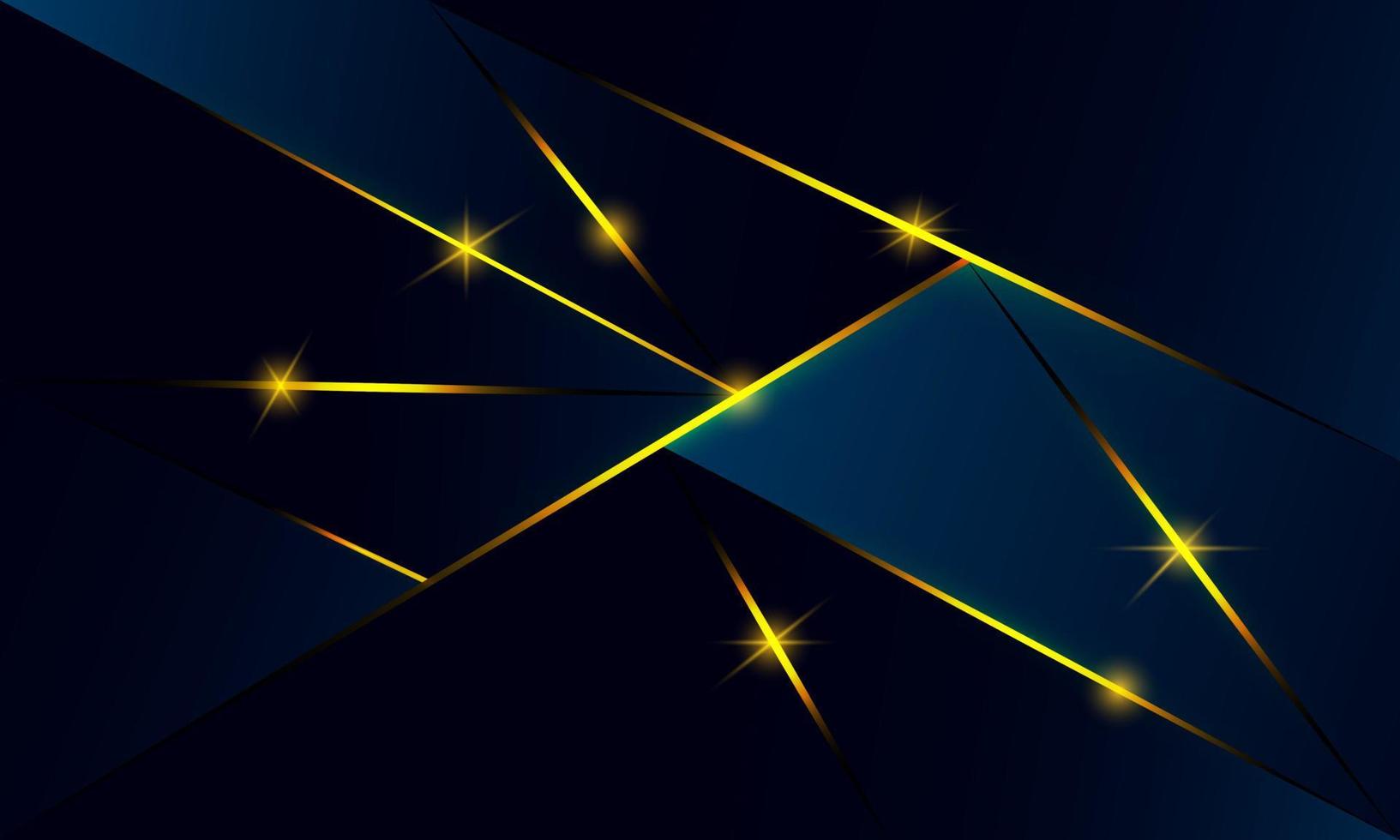 Abstract blue polygon triangles shape pattern background with golden line and lighting effect luxury style. Illustration Vector design digital technology concept.