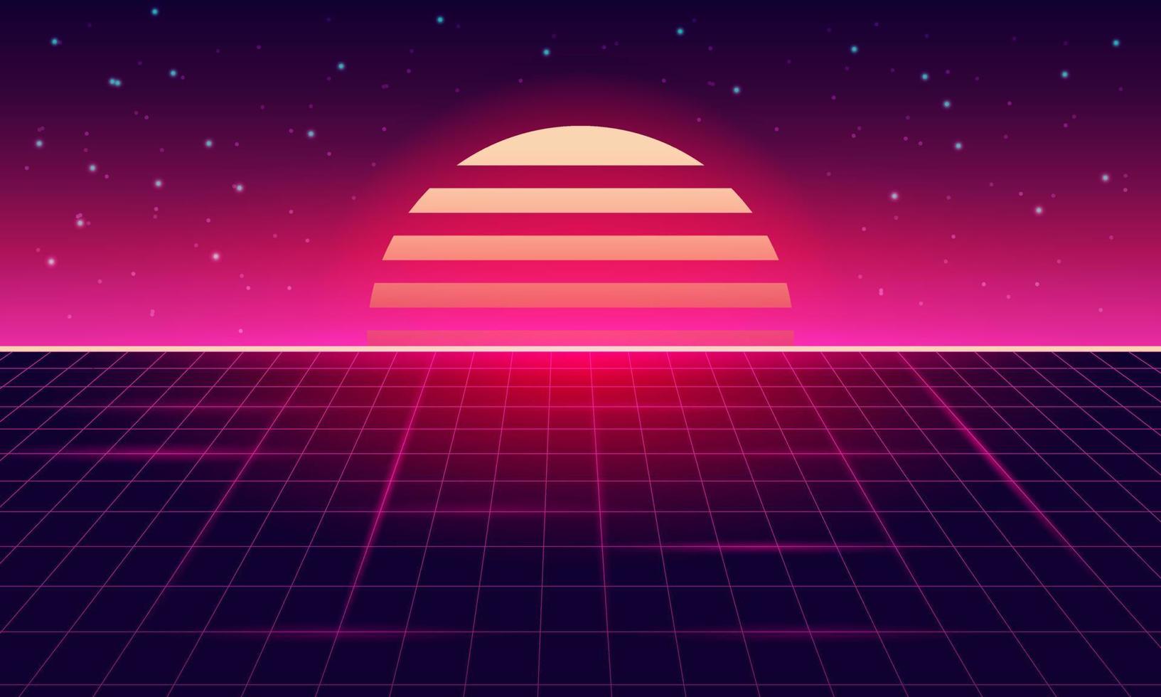 Retro Sci-Fi Background Futuristic Grid landscape , 90's . vector