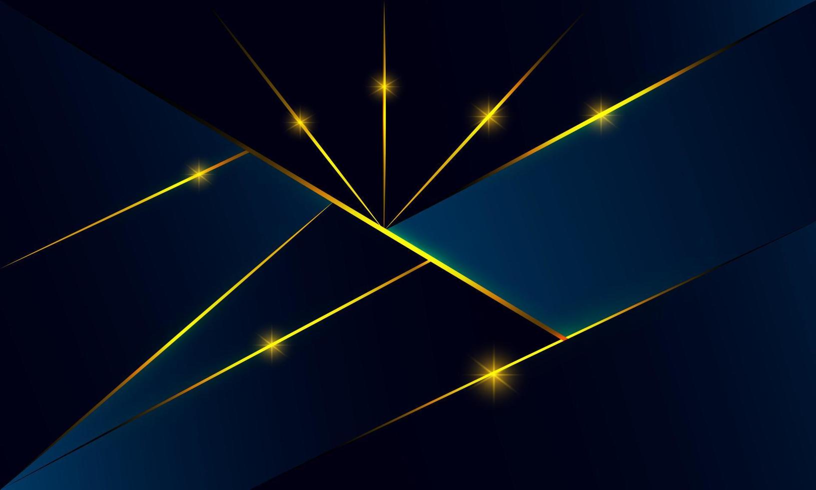Abstract blue polygon triangles shape pattern background with golden line and lighting effect luxury style. Illustration Vector design digital technology concept.