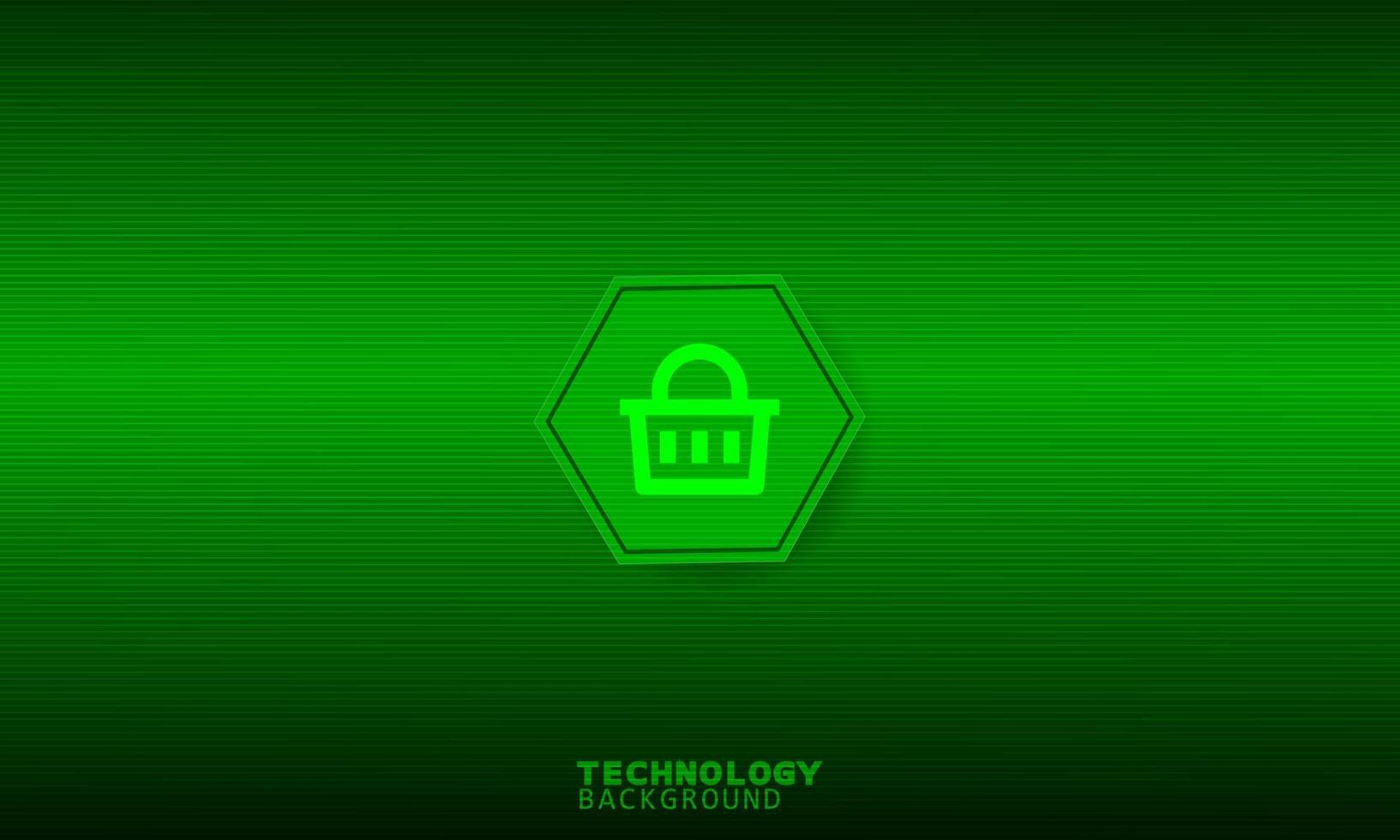 Shopping basket icon in green hexagon with green background. vector