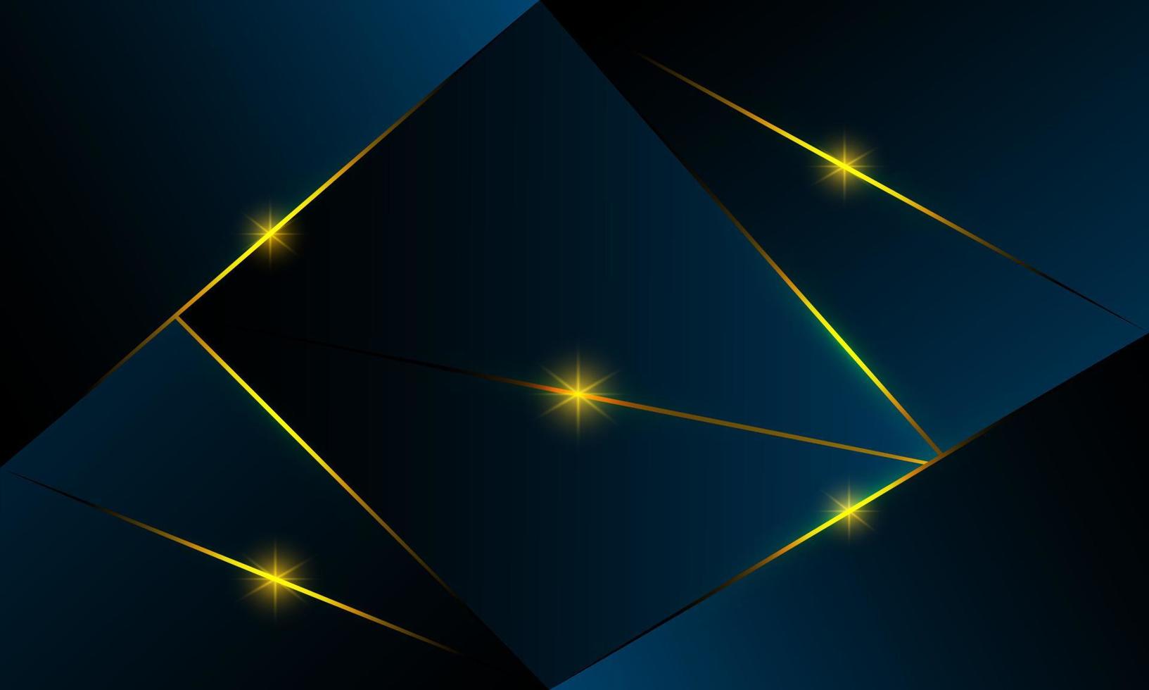 Abstract blue polygon triangles shape pattern background with golden line and lighting effect luxury style. Illustration Vector design digital technology concept.