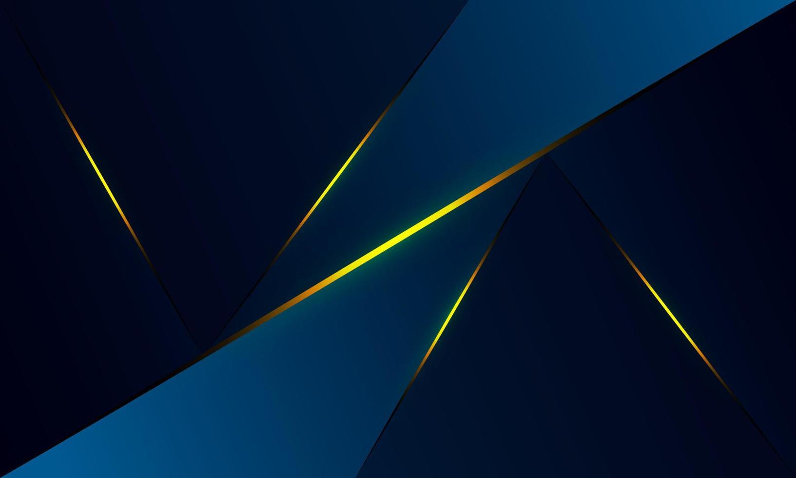 Abstract blue polygon triangles shape pattern background with golden line and lighting effect luxury style. Illustration Vector design digital technology concept.