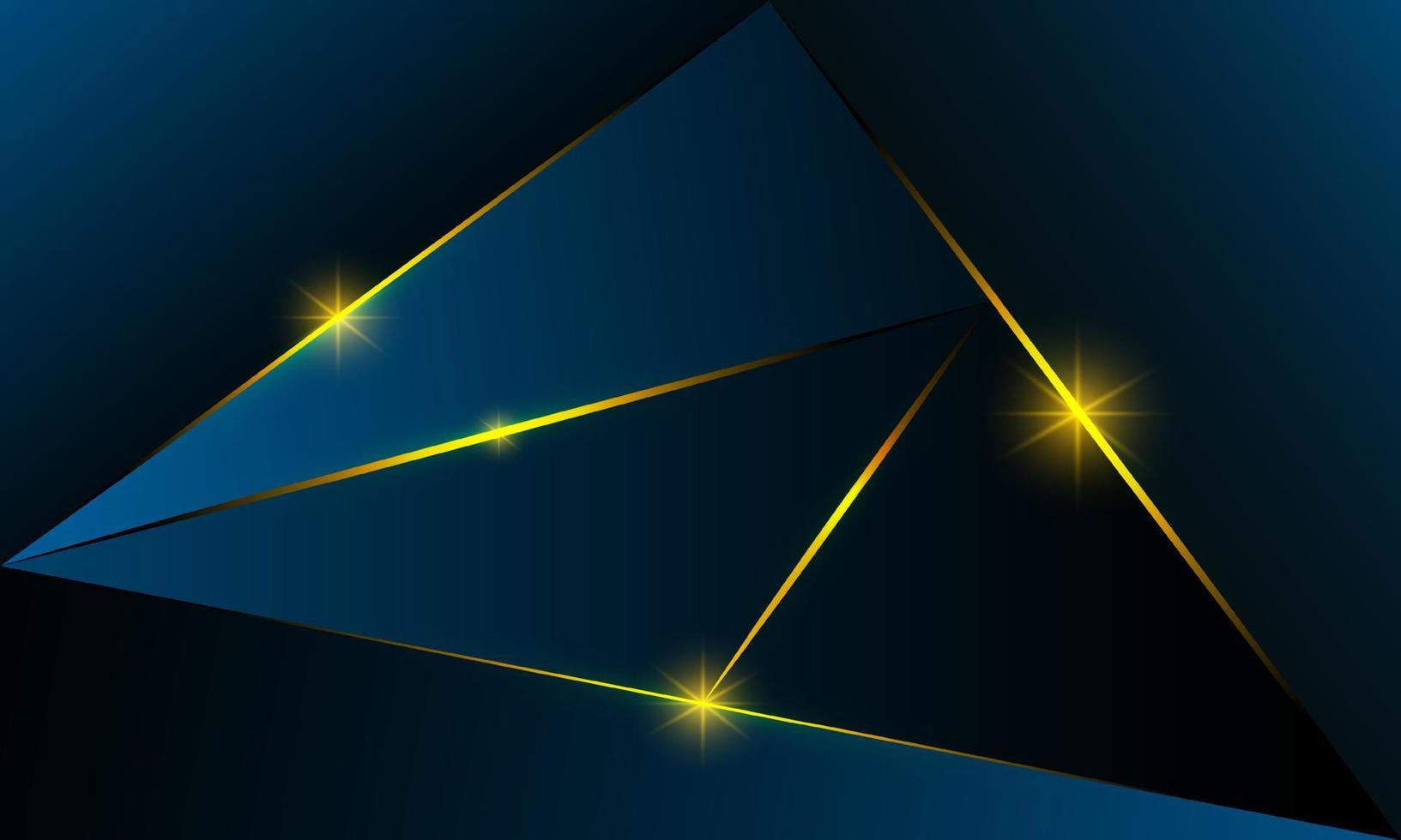 Abstract blue polygon triangles shape pattern background with golden line and lighting effect luxury style. Illustration Vector design digital technology concept.