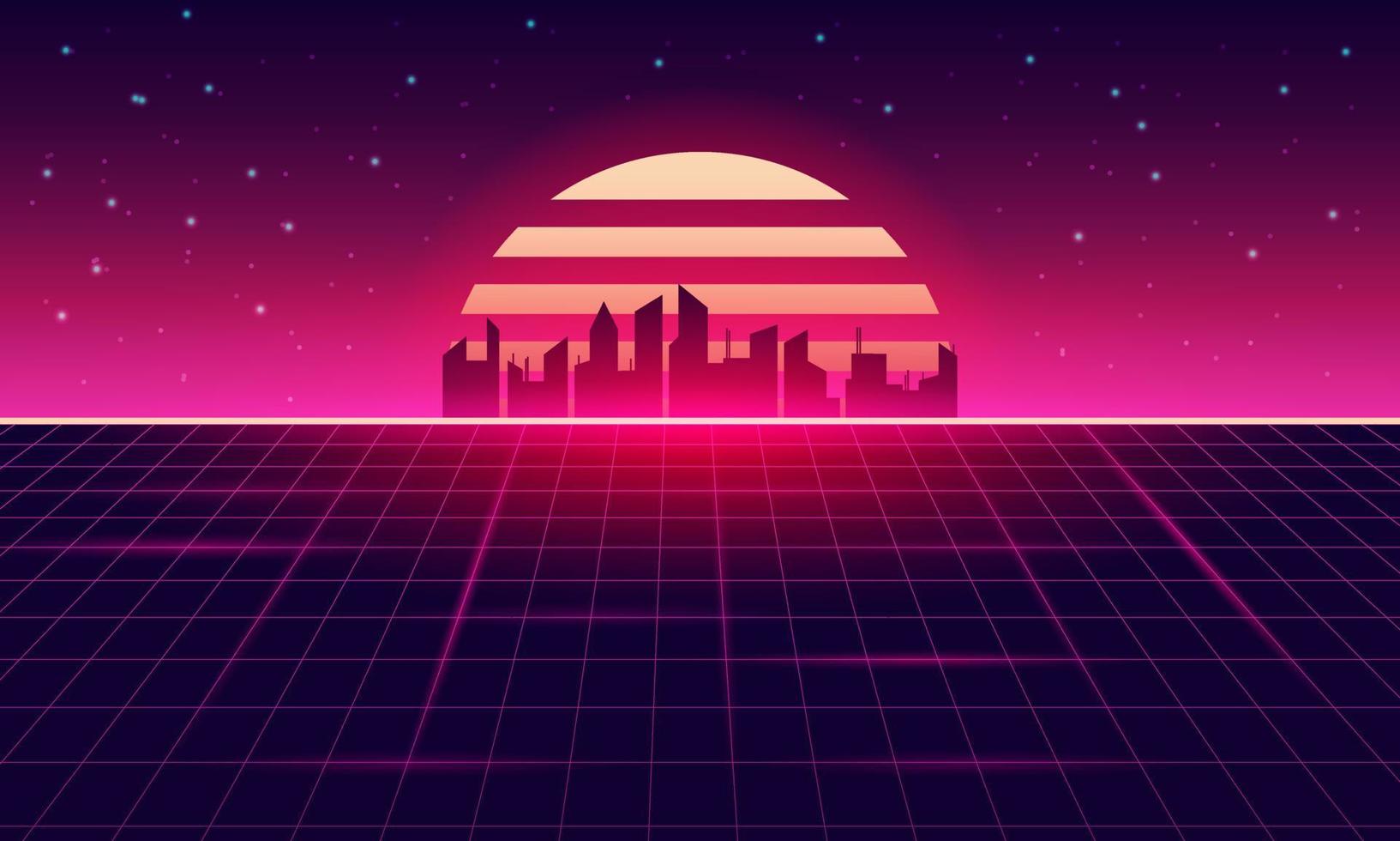 Retro Sci-Fi Background Futuristic Grid landscape , 90's . vector