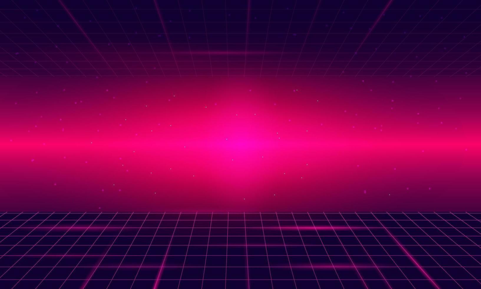 Retro Sci-Fi Background Futuristic Grid landscape , 90's . vector