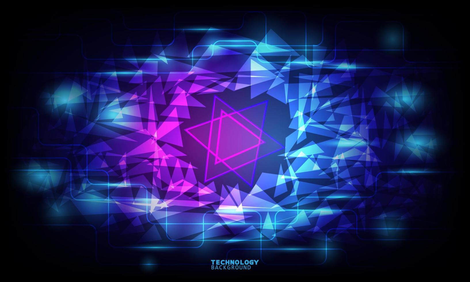 Vector illustration technology with triangles over dark blue and pink background.