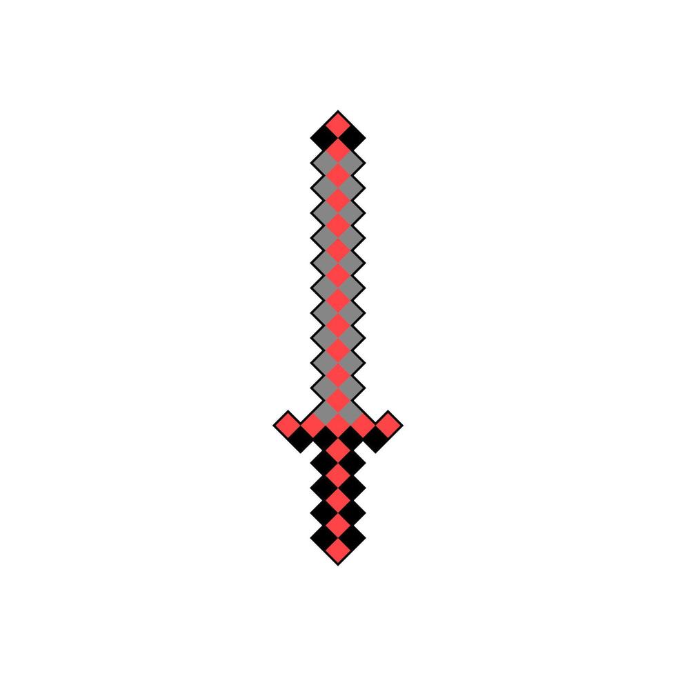 Red pixel sword icon. Pixel weapon isolated. Video game cartoon sword icon. Vector