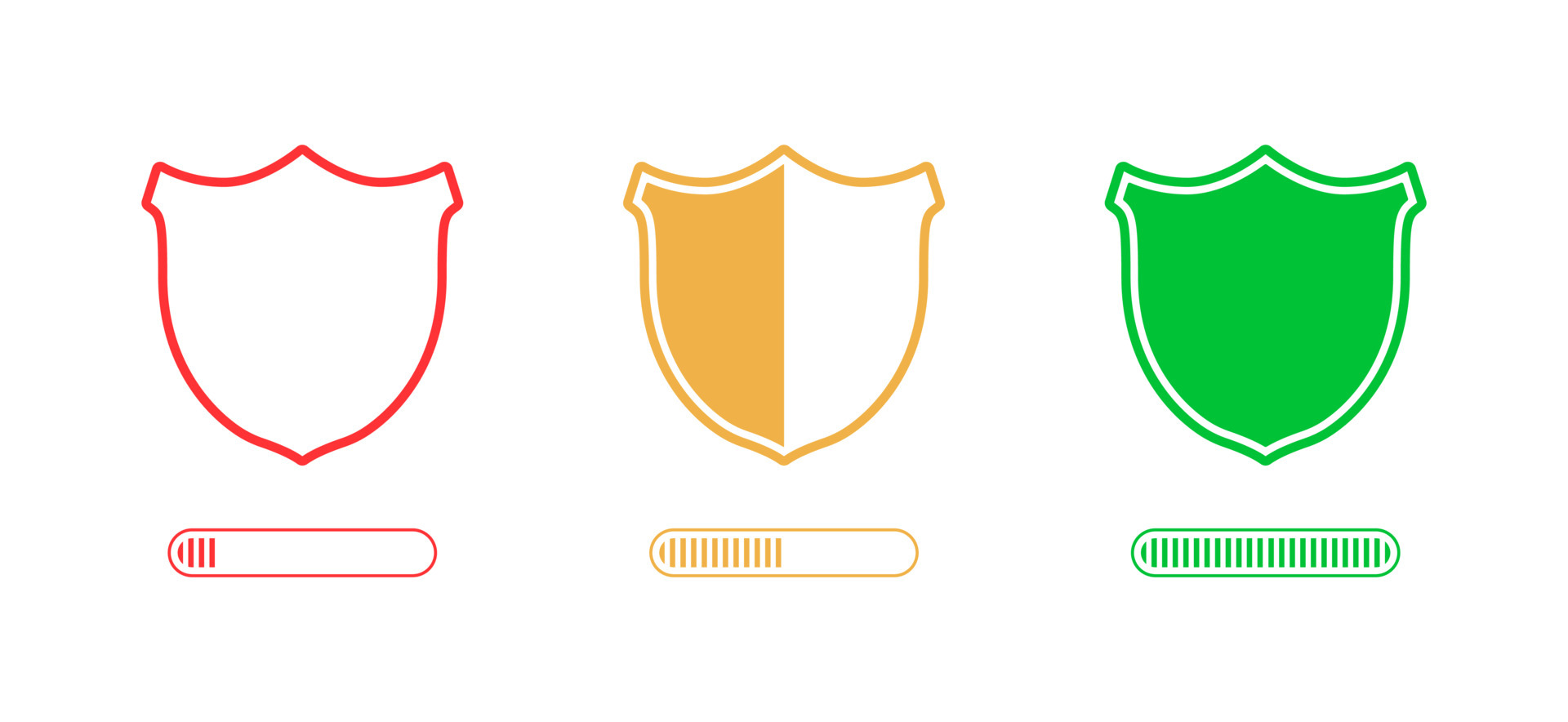 Password security level icon. Loading security concept. From low to high protection of data