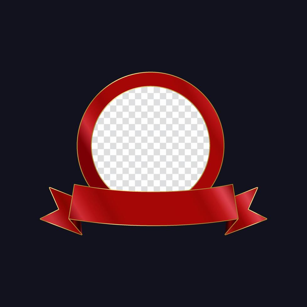 Red realistic round frame with ribbon. Transparent background. Reward for premium or super quality. Vector