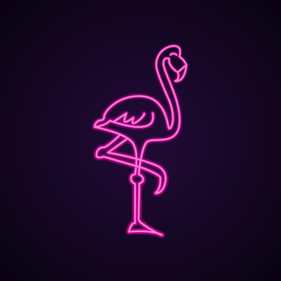 Flamingo neon. Neon silhouette of pink flamingo. Night club or bar concept on dark background vector