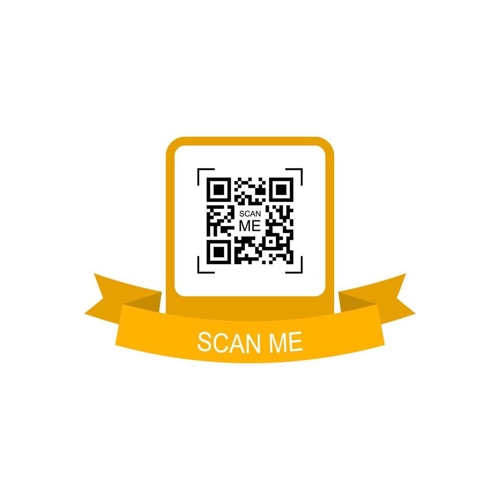 Yellow frame with ribbon for qr code. Creative concept qr code. Scan me