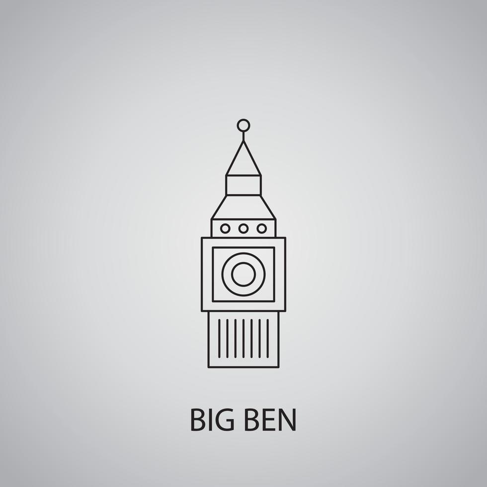 Big Ben icon on grey background. England, London. Line icon vector