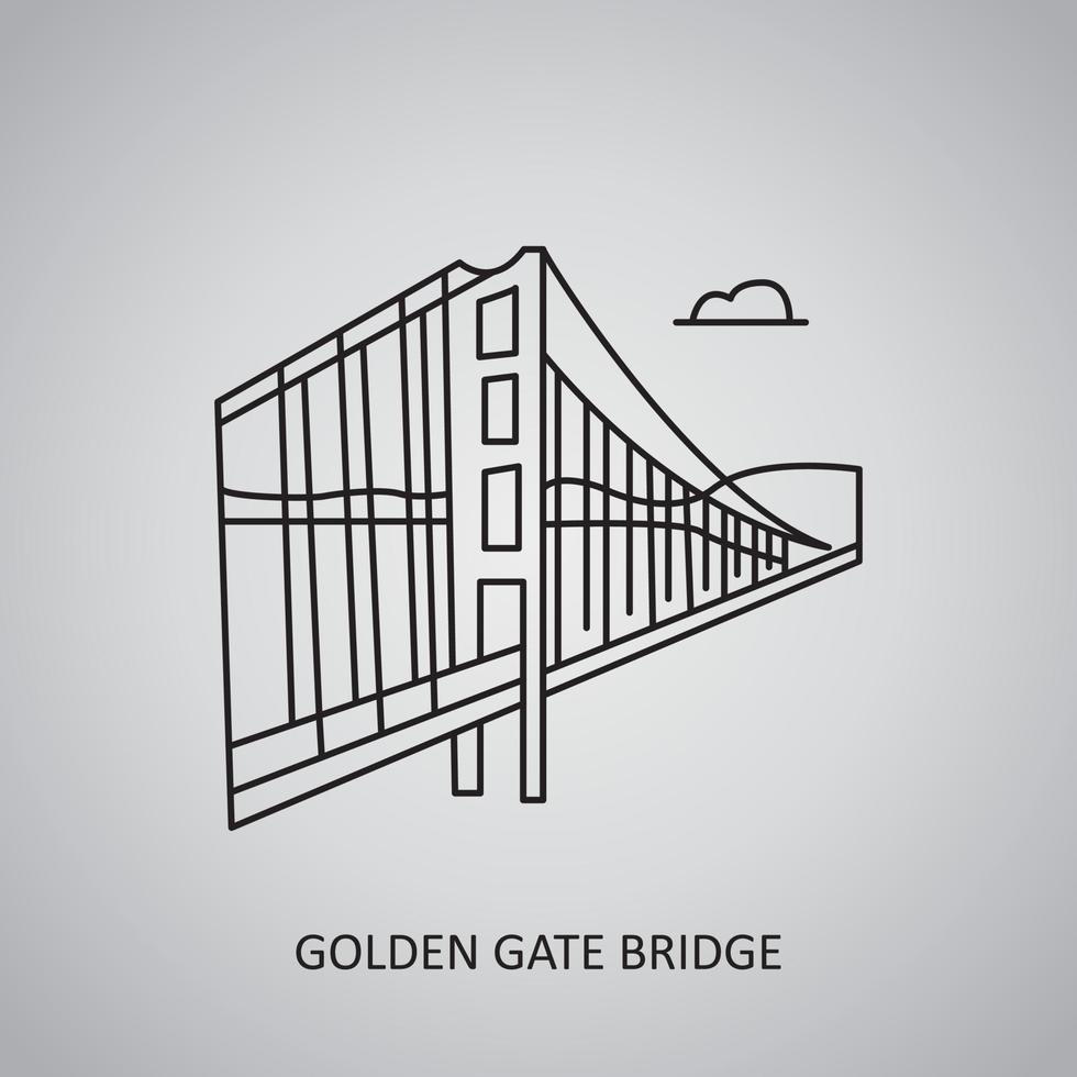 Golden Gate Bridge icon on grey background. USA, San Francisco. Line icon vector