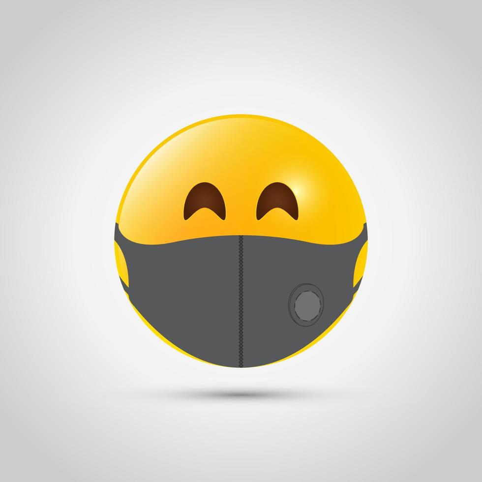 emoji con máscara respiratoria de boca gris. icono de emoji amarillo en plantilla gris. mascarilla médica. vector