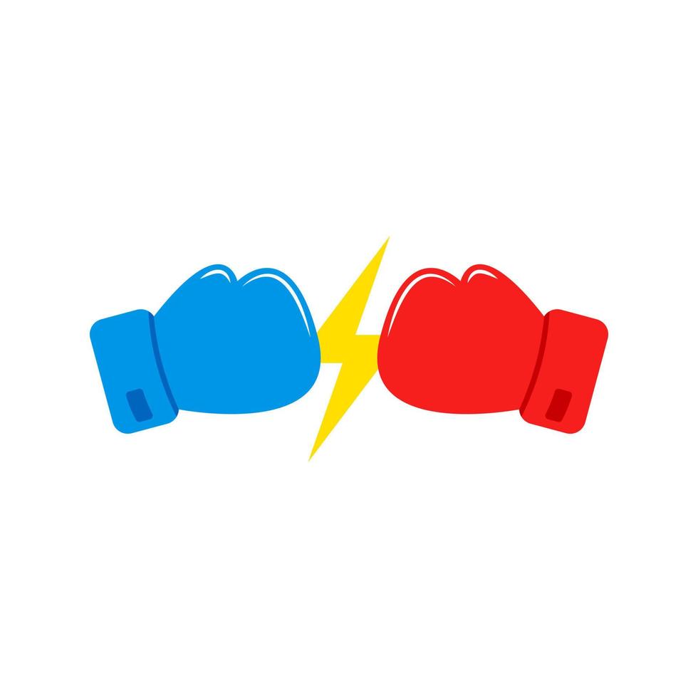 Red and Blue Boxing gloves. Confrontation between boxing gloves. Lightning icon. Vector