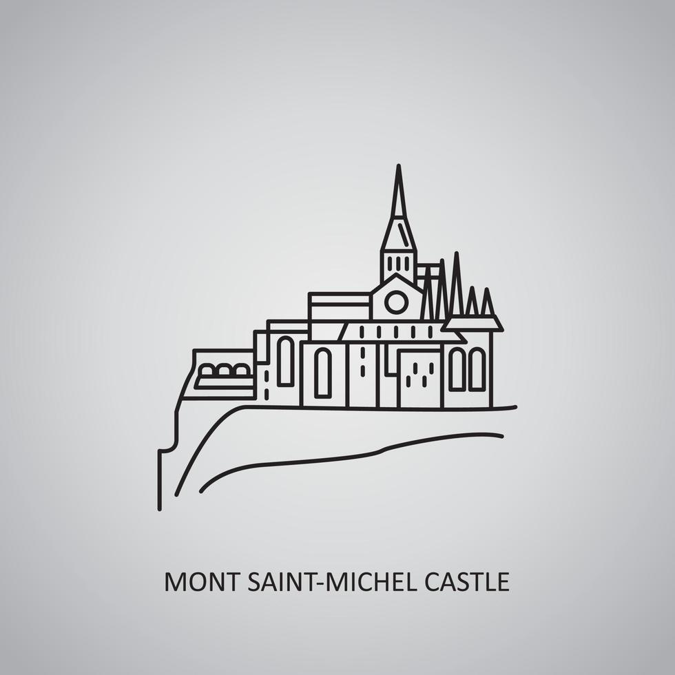 icono del castillo de mont saint-michel sobre fondo gris. Francia, París. icono de línea vector