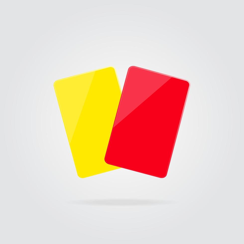 Realistic yellow and red football card with shadow.  Referee cards in soccer. Vector