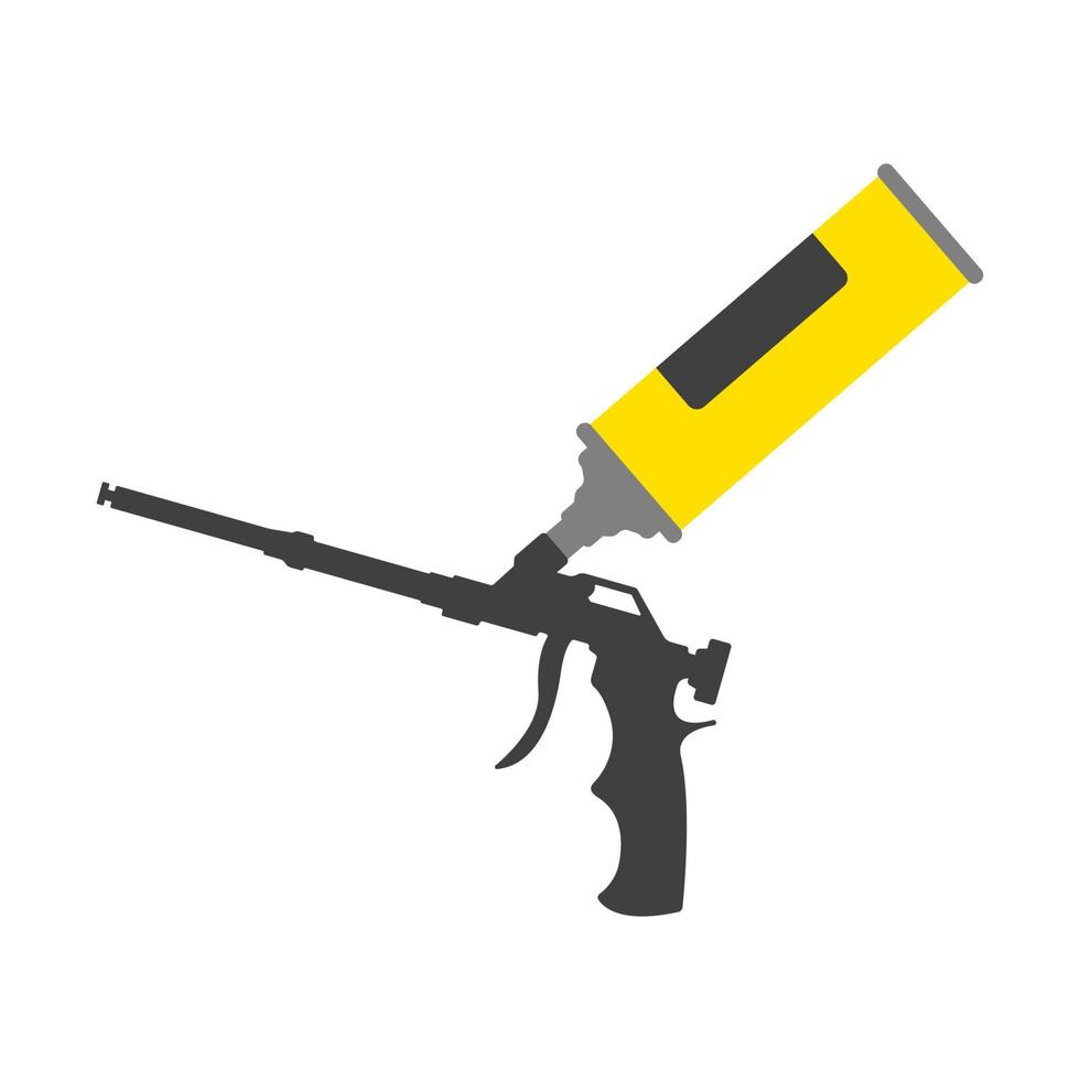 tubo de embalaje de espuma de poliuretano amarillo con icono de pistola de espuma. icono de herramienta de construcción. vector