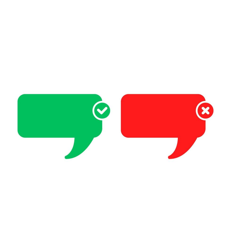 Flat red and green bubble icon. Positive and negative check marks. Vector