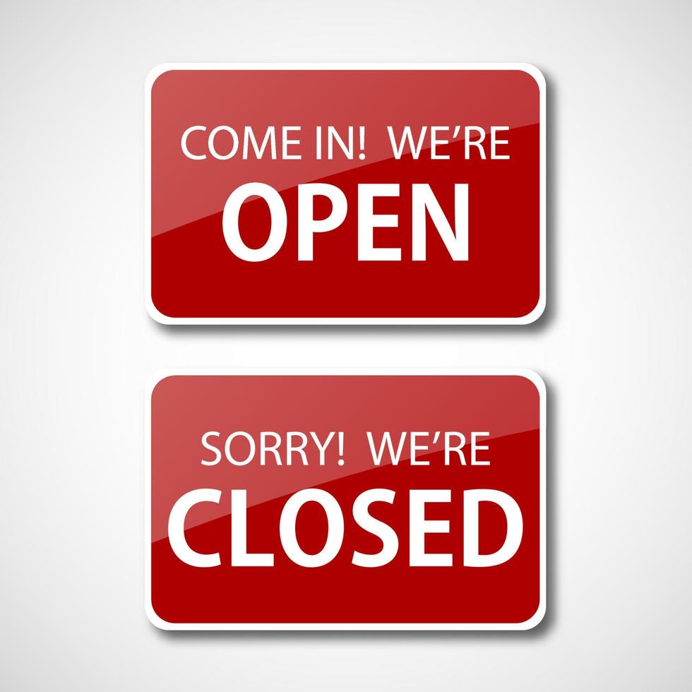 Realistic red open and closed sign for door. Open and Closed shop sign vector