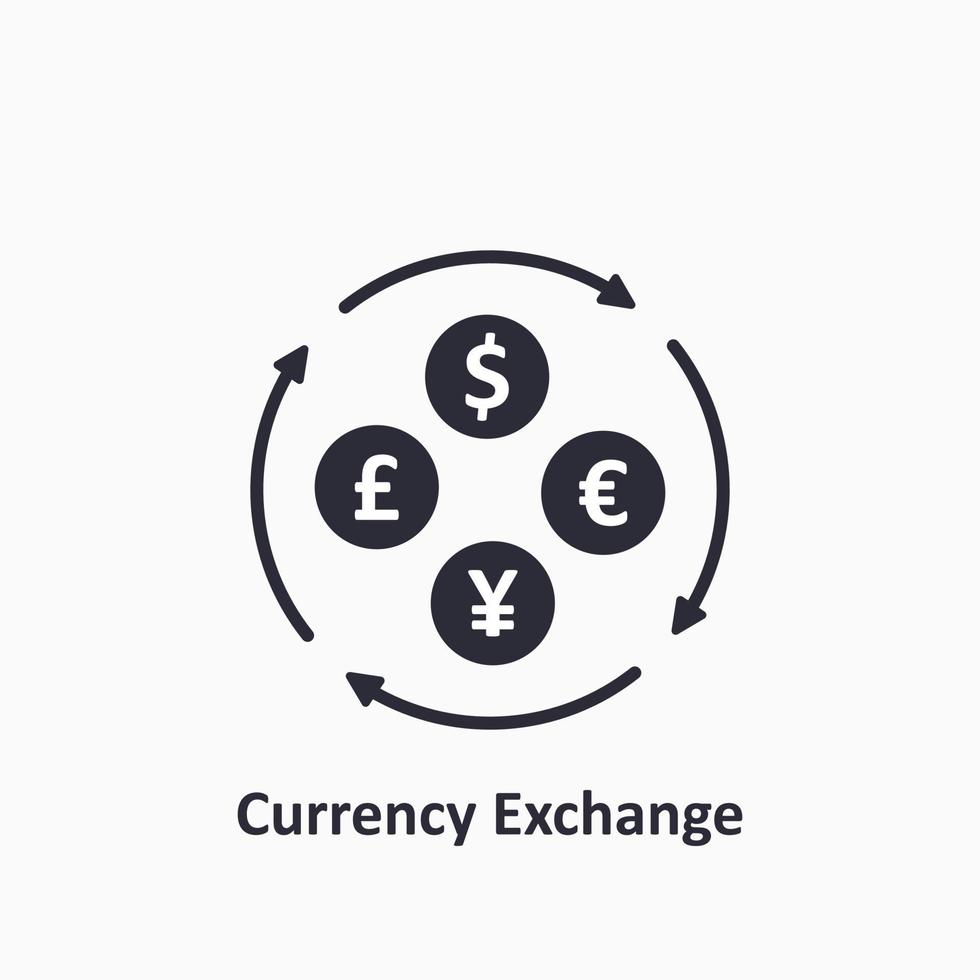 Currency exchange icon. Dollar, Euro, Yuan and GBP icon. Foreign exchange concept. The circulation of money in the world. Vector