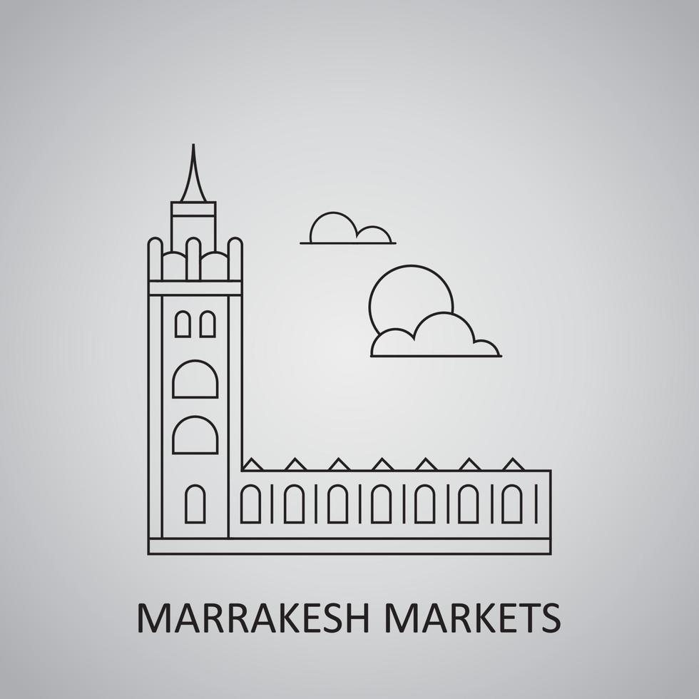 mercados de marrakech, marruecos. marrakech, marruecos, contorno, icono vector