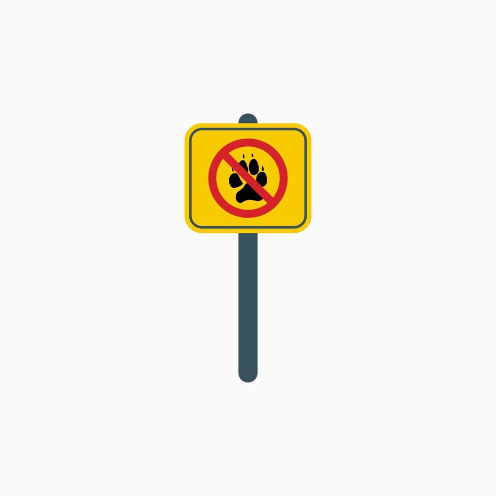 Dog prohibition sign on yellow sign plate. No dogs allowed. Rule for dogs. Paw icon. Stop sign. Vector