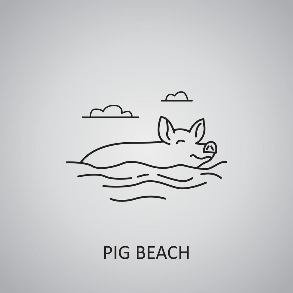 Pig beach icon on grey background. Bahamas, Pig island. Line icon vector